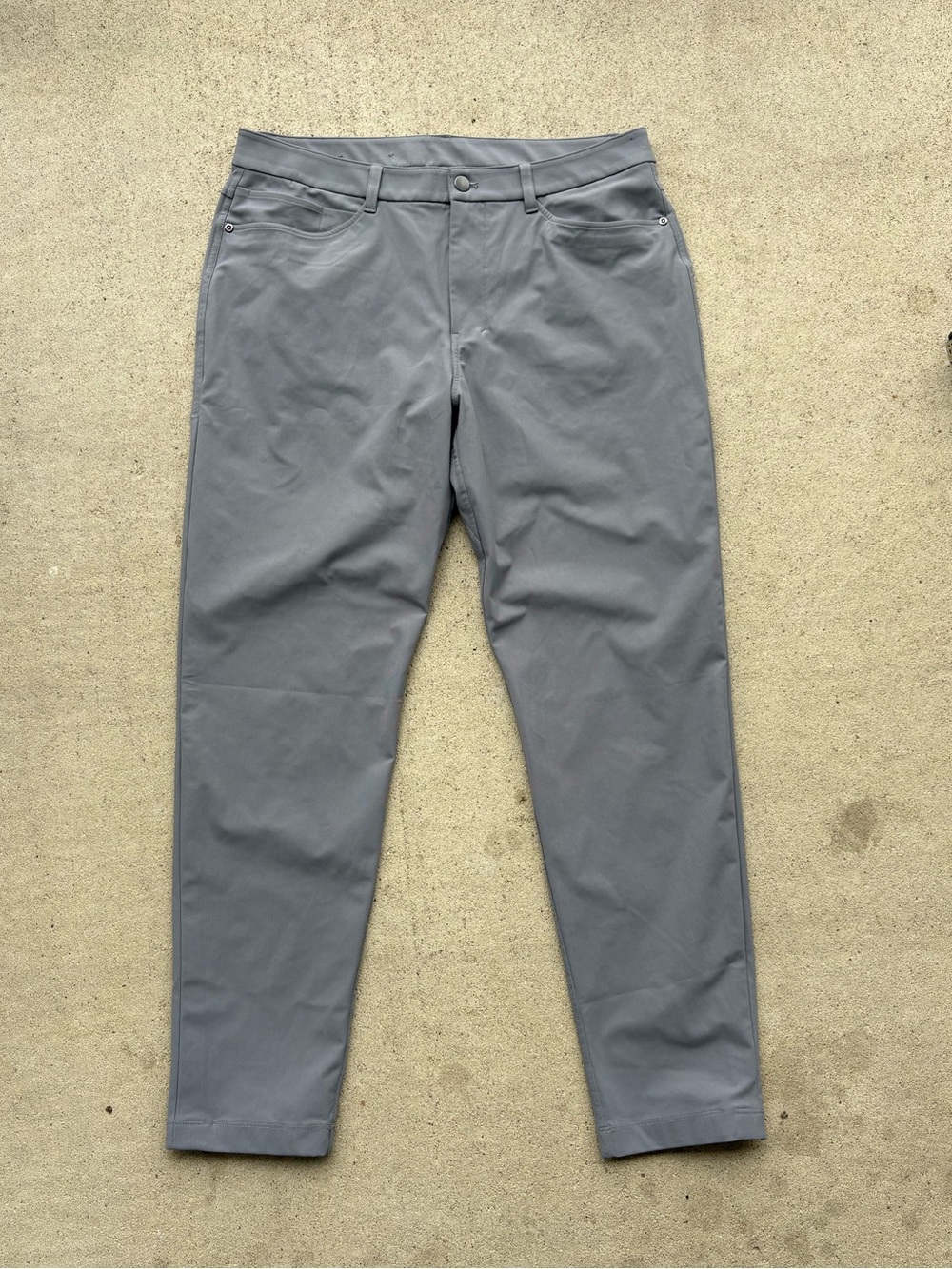 Lululemon ABC Pant Slim 5 Pocket Tech Stretch Silver Grey Golf Mens 34 x 30